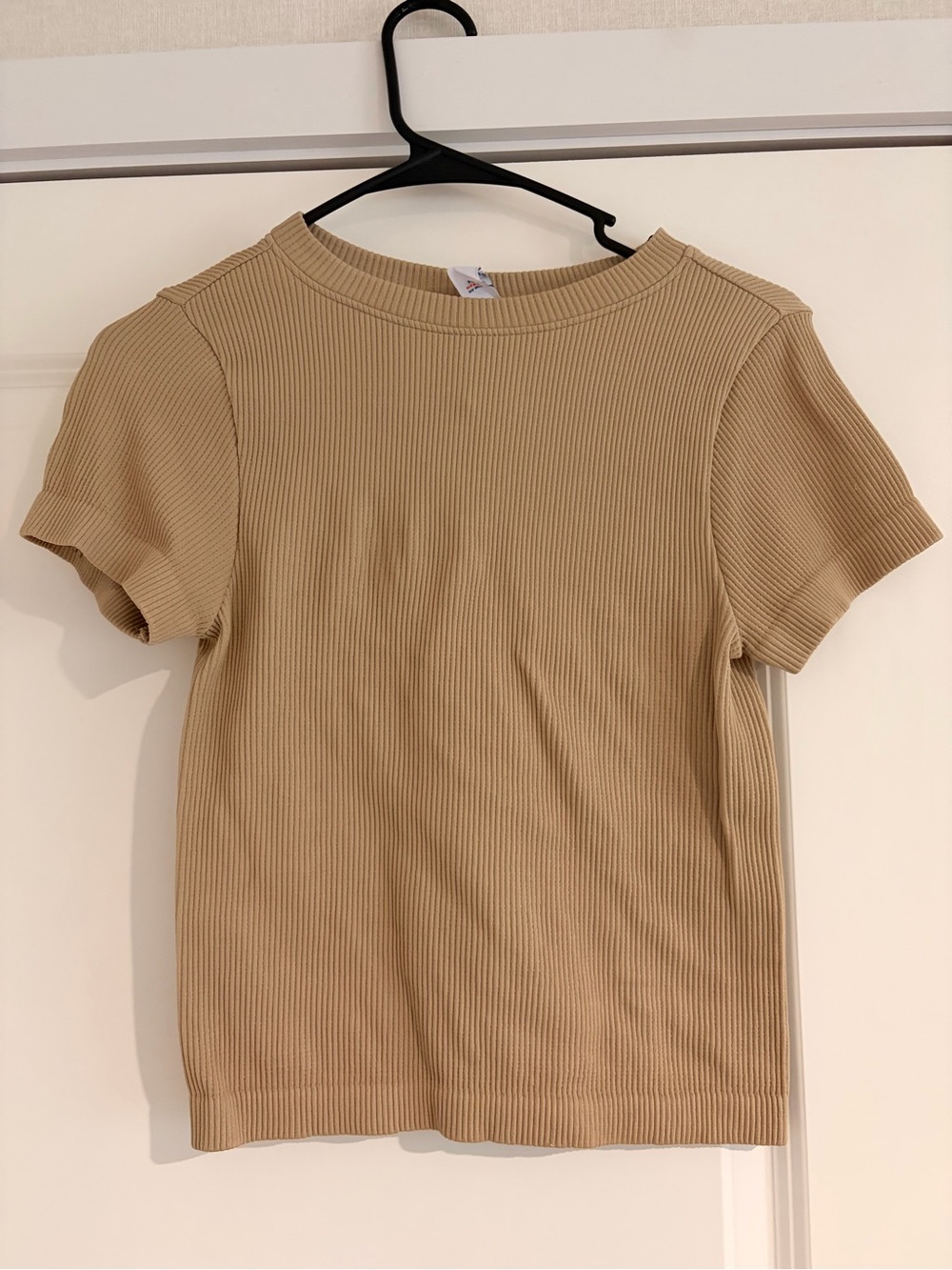 Ribbed Short Sleeve Top - Beige